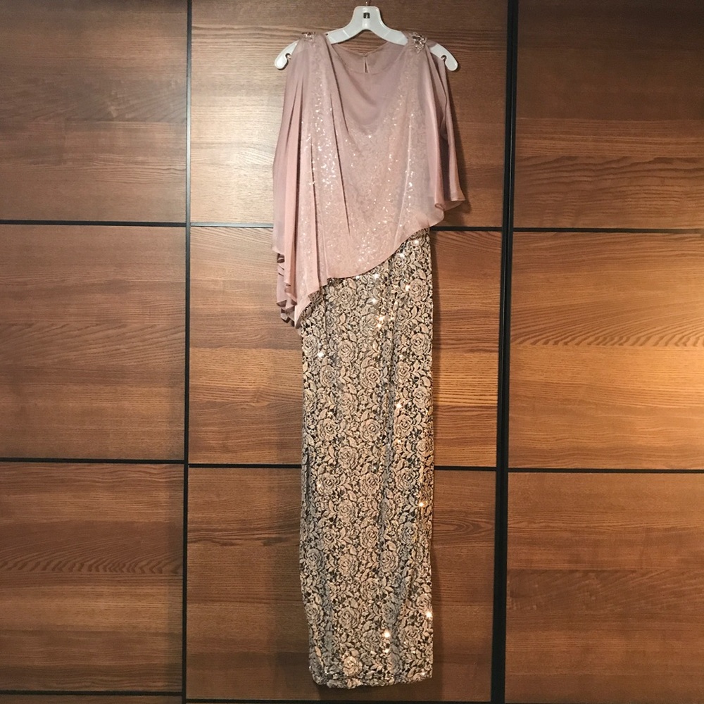 Sleeveless Sequin Lace Dress with Capelet